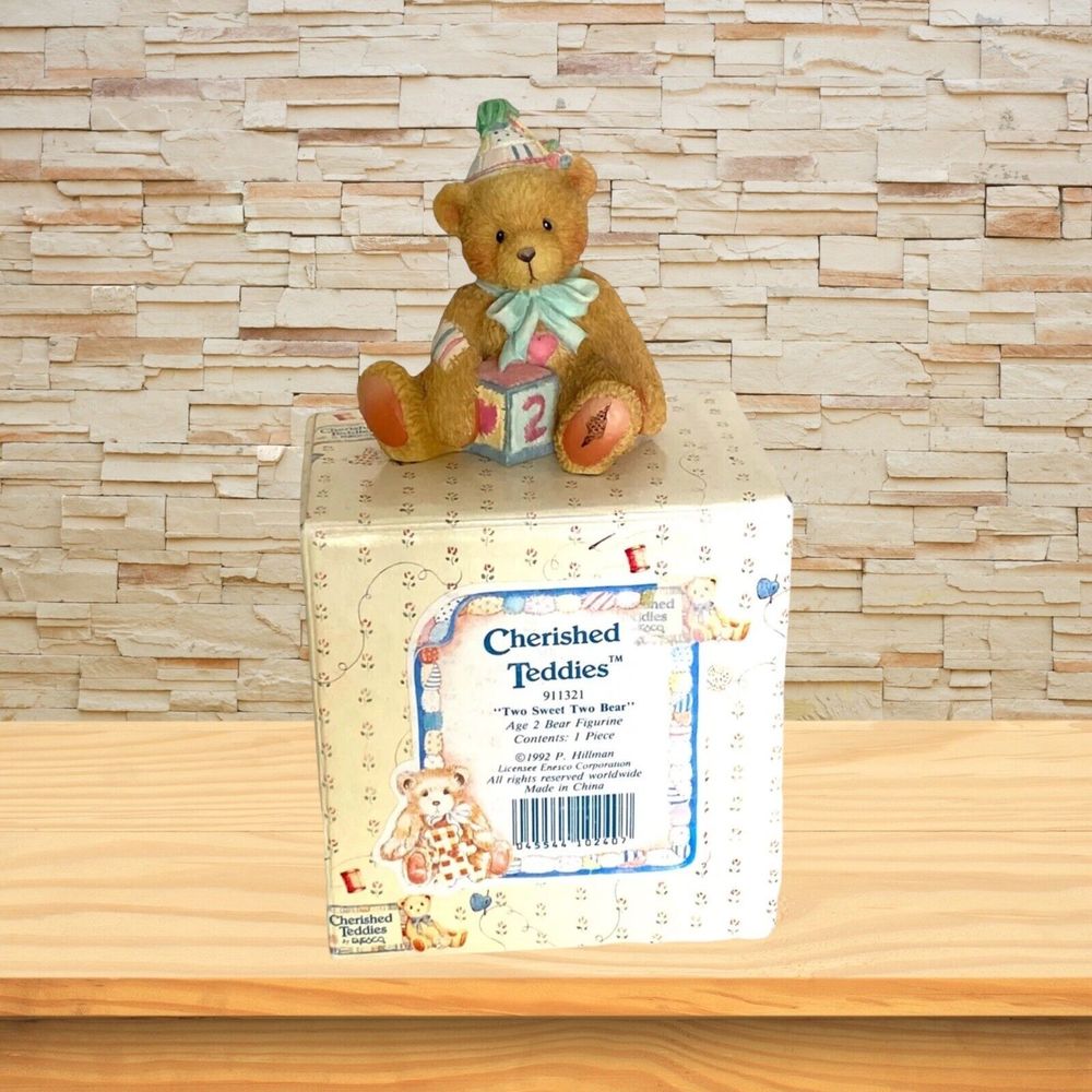 Cherished Teddies "Two Sweet Two Bear" Figurine Box ,Adoption Card #911321 1992